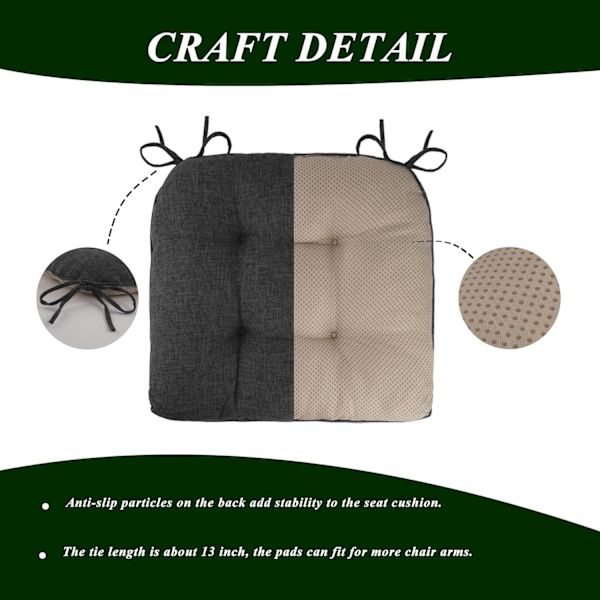 Halksäkra Stolsdynor för Matstolar, Set om 4, 46*43*9cm Sittdyna med Band dark gray