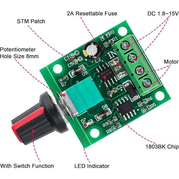 4 stk. 1.8v 3v 5v 6v 7.2v 12v 2A PWM hastighedsregulator DC motor spændingsregulator, LED spændingsregulator lysdæmper, justerbar kontrolkontakt