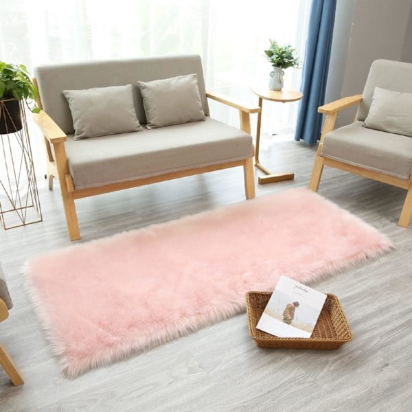 Faux fårskinnsmatta, imitation fleece matta fluffig mjuk långhårig dekorativ stolskudde soffmatta (mjuk rosa, 60_x_90_cm)