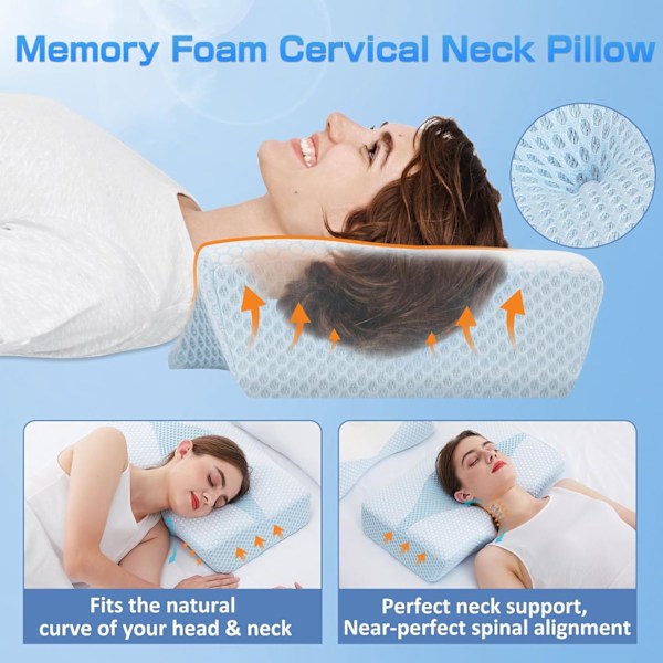 Nackkudde i Memory Foam för Nack- och Axelvärk vid Sömn: Ortopedisk Cervical Kudde - Ergonomisk Kudde för Sidosovare