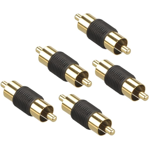 RCA male to male adapter, RCA audio cable extension connector, 5 pack gold plated dual male coupler