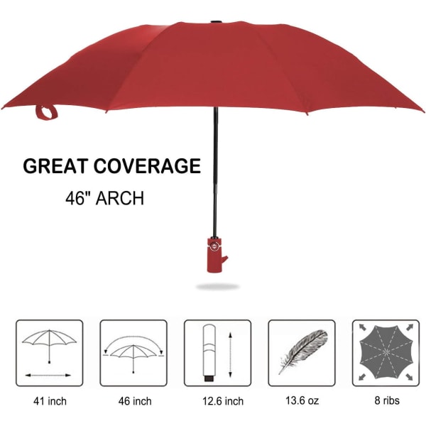 Paraply vindtätt reseparaply Kompakt hopfällbart omvänt paraply Red