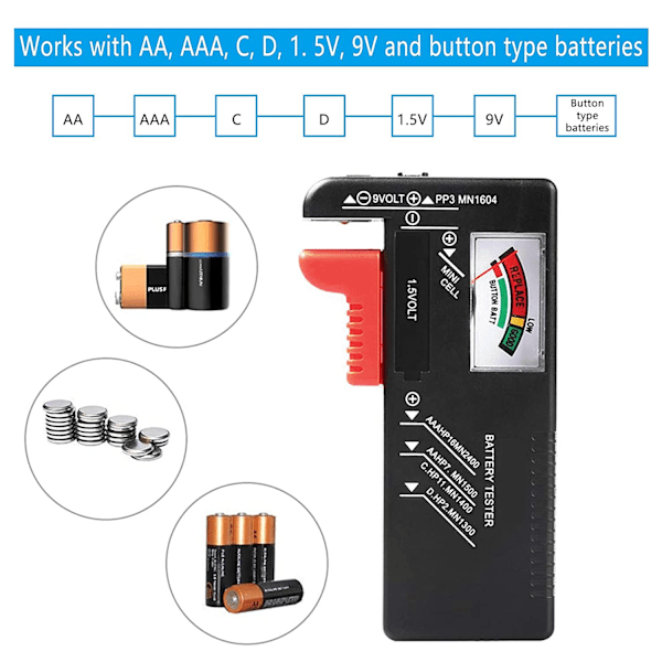Universal batteritester, digital batteritester, til AA AAA CD 9V nøglebatterier 1,5V batterispændingstester