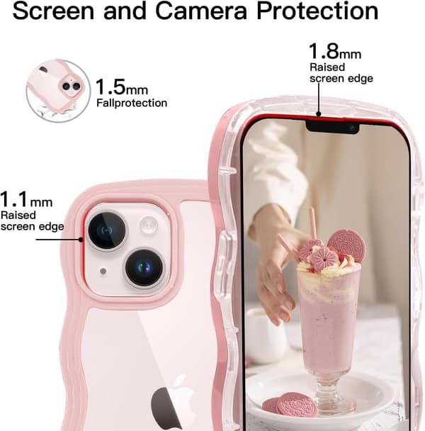 iPhone 13 Wave Frame Fodral, Sött Lockigt Kant Hårt PC-telefonfodral, Stötsäkert Skyddsfodral för Kvinnor & Flickor