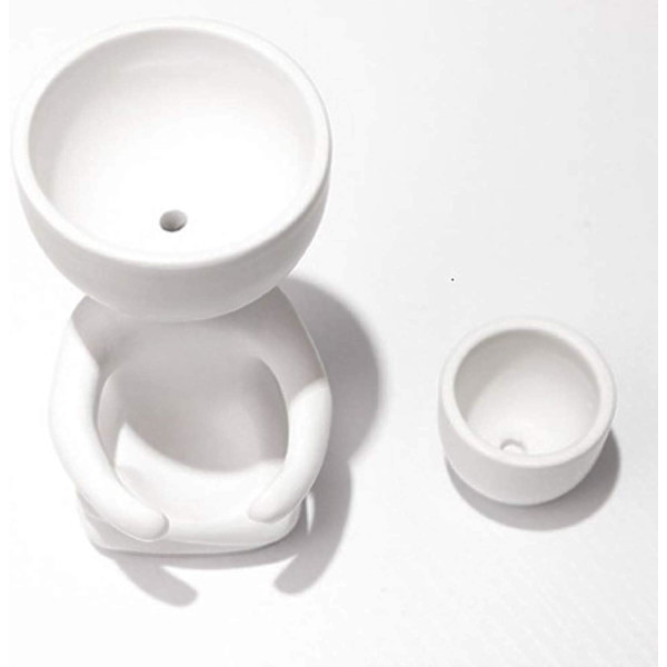 2 stk Keramiske Sukkulente Plantepotter Kreative Menneskeformede Små Kaktuspotter Blomsterpotter Mini Planteplantere (Hvit & Svart) 2.6 x 2.5 x 4.3IN