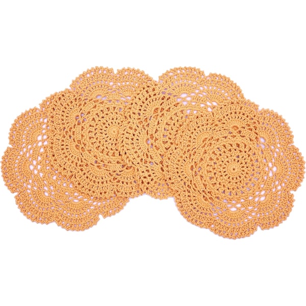 22 cm doily, heklet, rund blonder doily, håndlaget orange