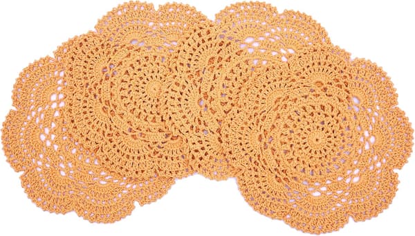 22cm spetsduk, virkad, rund spetsduk, handgjord orange