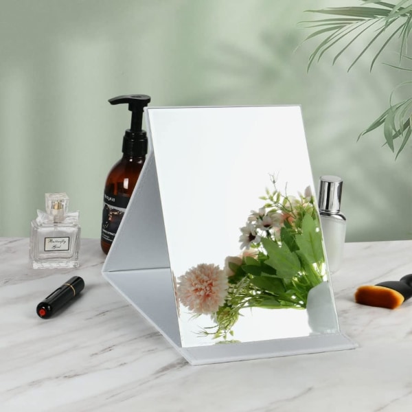 Sammenfoldelig PU læder bordplade makeup spejl, bærbar med stativ bærbart rejsespejl white 25*17.2cm
