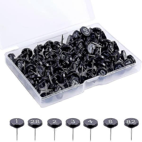 100 nummererte tegnestifter, nummererte tegnestifter nummerert fra 1 til 100, plasttegnestifter