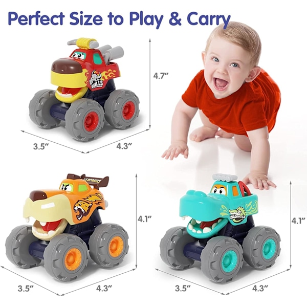 Leker for 1 år gamle gutter - 3-pakning billeker for 2 år gamle gutter, monstertruckleker for 1 år gamle gutter