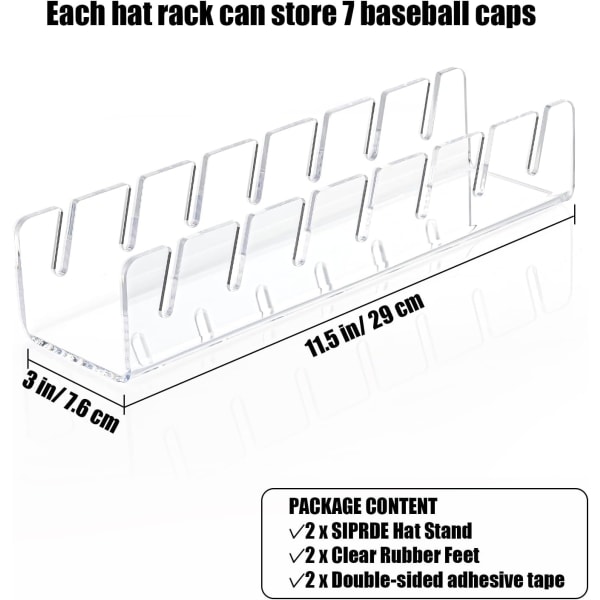 Hatracks til baseballkasketter, display og organizer, 2-pak, ingen installation, akrylhatracks til 14 kasketter til soveværelse, skab, kommode