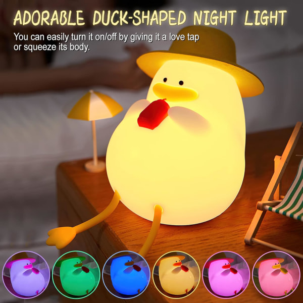 Duck Night Light, Söpöjä värejä Vaihteleva Yövalo Makuuhuoneen Ladattava Silikoni Ankka, Lahjat lastenhuoneen sisustukseen