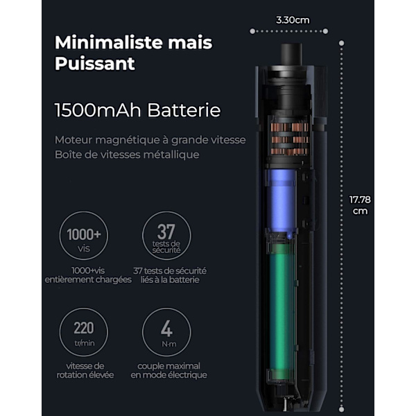 3,6V Sladdlös Skruvdragare, 4N.m Elektrisk Skruvdragare, 12 S2 Stålbitar, Skuggfritt LED-Ljus, 3 Vridmomentinställningar, 1500 mAh Batteri
