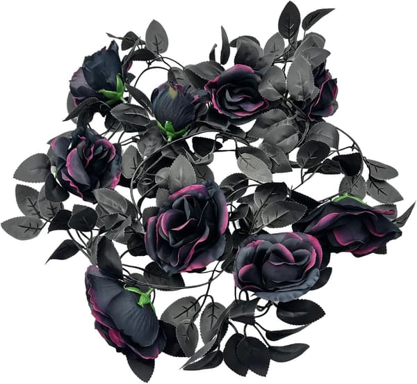 2m Sort Kunstig Rosenguirlande Halloween Dekoration