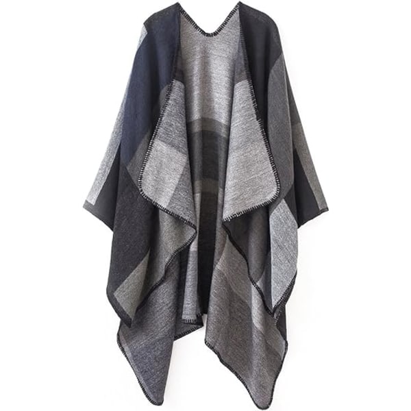 Damkrage med färgblock, öppen framtill, ponchokappa