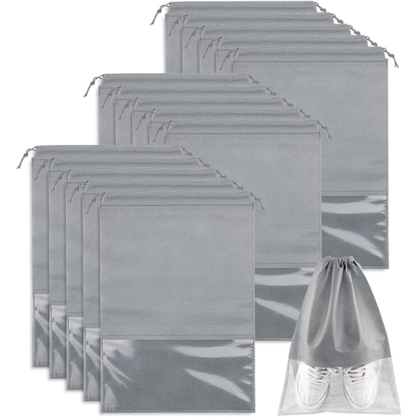 15 stk. Rejseskopose, Bærbar Snørepose af Non-Woven stof, Transparent Slot grey