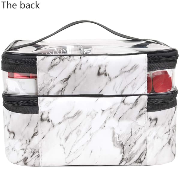 Makeup-väskor Dubbla lager Resekosmetiska väskor Makeup Organizer White marble 8.66 x 6.3 x 5.91 inches