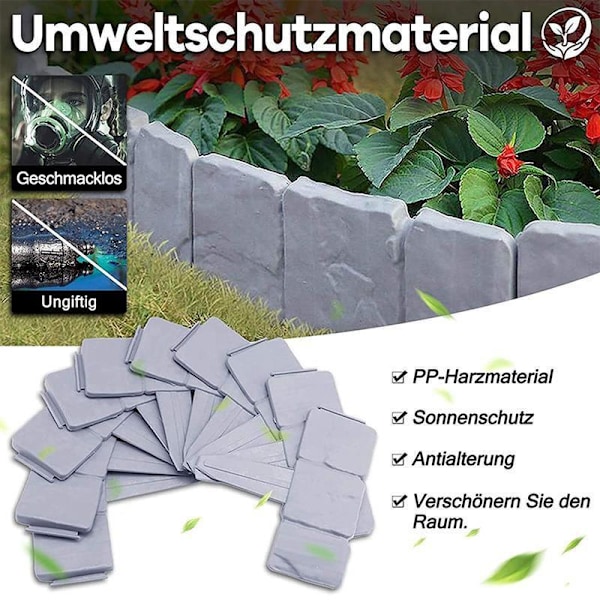 Havekant 2,5 m Plastik Græs Kant Havekant Hække Effekt, Sten Udseende, Have Dekoration, 1 element (L x H): 25 cm x 23 cm - Grå