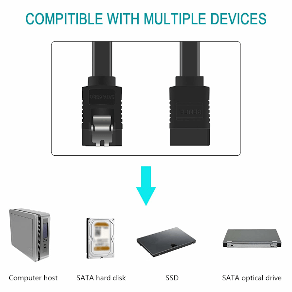 SATA-kabel III 6 Gbps Rett HDD SDD Datakabel med Låseklips 18 Tommer Kompatibel for SATA HDD, SSD, CD-driver, CD-brenner