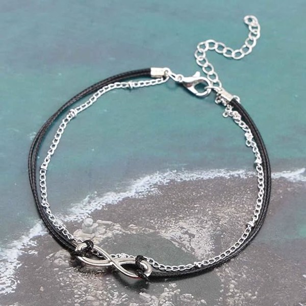 Layered Infinity Ankle Bracelet silver Satellite Anklet Bracelet Retro Black Rope Anklet Chain Personlized Foot Chain