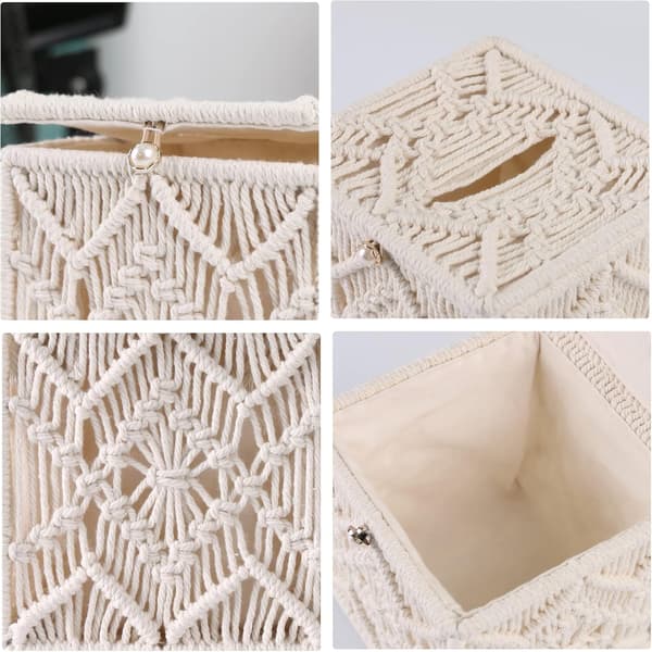 Fyrkantig Macrame-vävnadshållare med pärlspänne