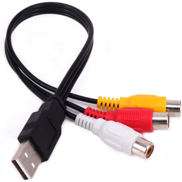 USB til 3RCA han-kabel 0,3 m til 3 RCA hun-jack splitter lydvideo AV kompositadapter til TV/PC