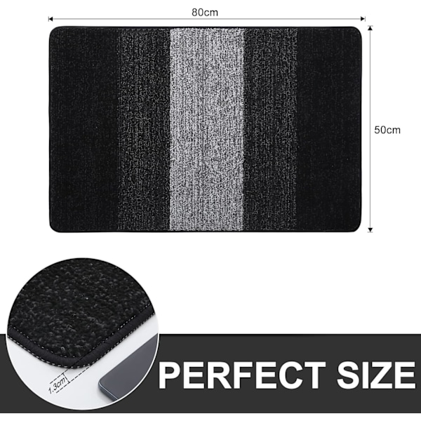 Ovimatot Sisätiloihin, Konepesu Kestävä Ovimatto, Likapyydystävä Ovimatto, Super Imuva Sisäänkäynnin Matto (50 X 80 cm, Musta) Black