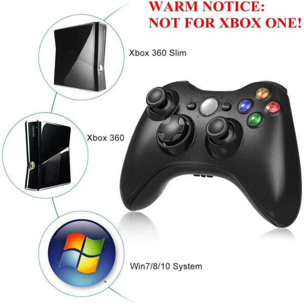 Trådløs controller til Xbox 360, Xbox 360 Joystick Trådløs spilcontroller til Xbox & Slim 360 PC ，Sort Black