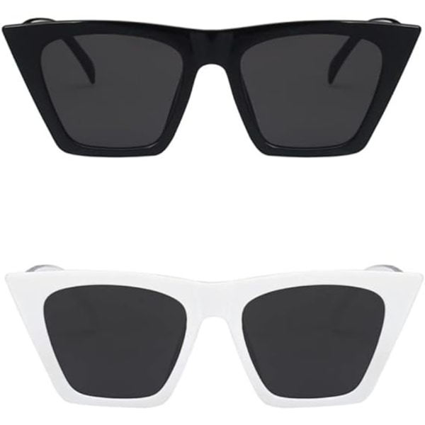 2 stk Solbriller for kvinner Menn Vintage Big Frame Dame Solbriller UV400 Solbriller black+white