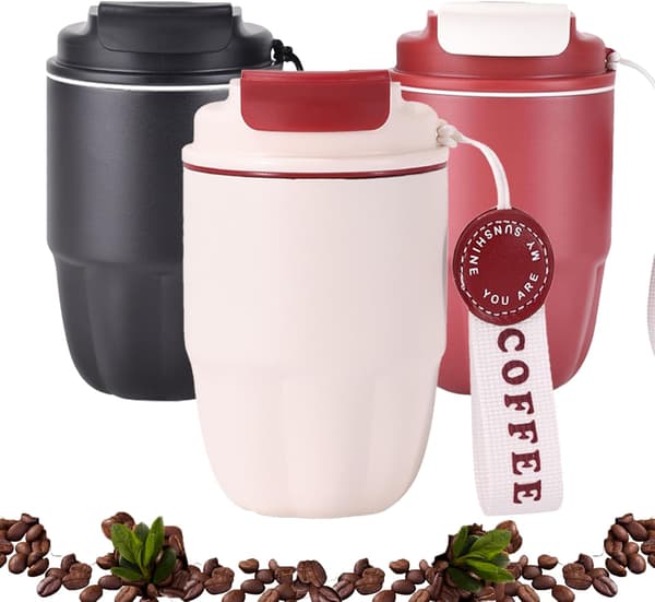 Kaffe Termos, 320ml Termisk Mugg, Mini Isolerad Kaffe Mugg, Rostfritt Stål Foder + Dubbel Pip för Drickande, Läckagesäker Rojo