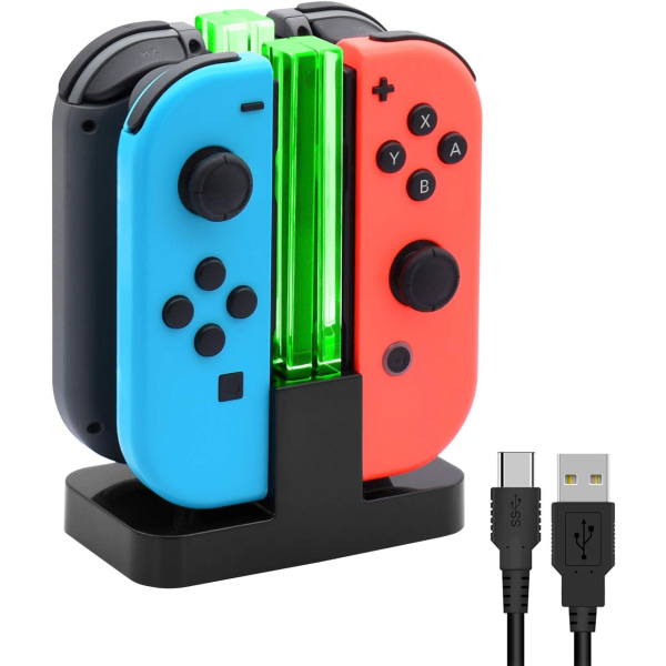 Controller Charger Dock kompatibel med Nintendo Switch för Joycons med USB Type-C laddningskabel