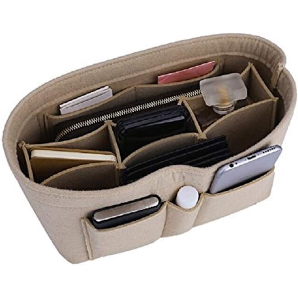 Plånboksorganiserare, Filtväska Organiserare För Handväska (Liten, Beige)