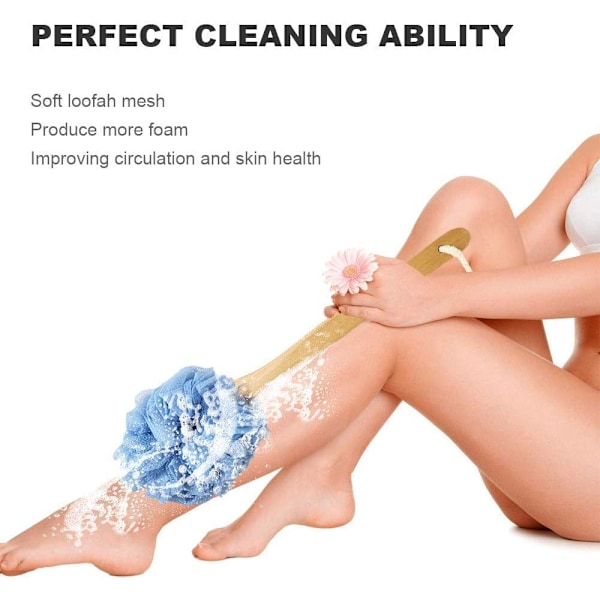 Langt Håndtak Tre Badebørste, Dusj Kroppsbørste med Loofah Nett for Hudeksfoliering, Ryggsvamp Skrubber for Menn og Kvinner
