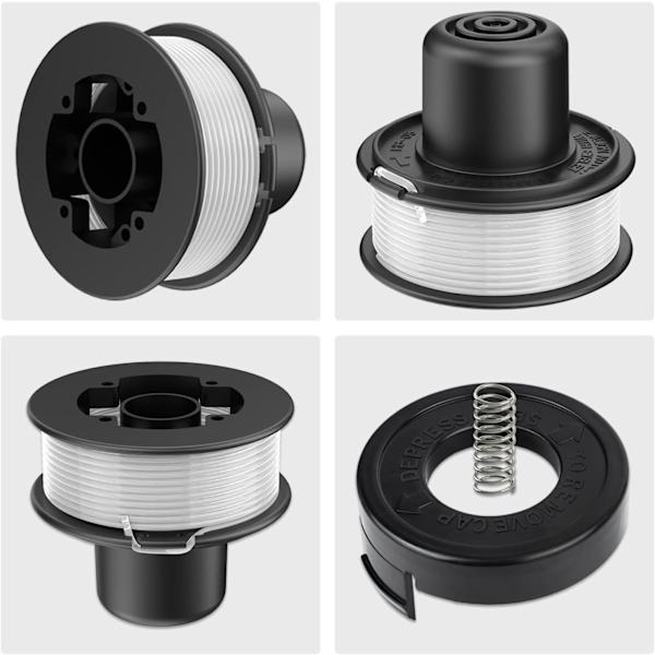 Pakke med 3 Trimmertrådsspoler og 1 Trimmertrådsspole Dæksel, Kompatibel med Black + Decker Modeller RS-136-BKP/RS-136