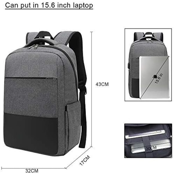 Unisex vandtæt rygsæk til bærbar computer op til 15,6 tommer, hovedtelefonstik og tyverisikringslomme, til studier, rejser eller arbejde