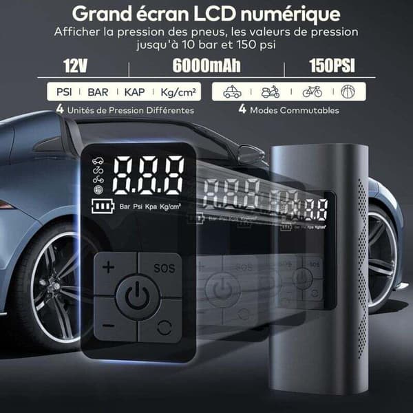 6000mAh Mini Elektrisk Luftpump, Portabel Luftkompressor Sladdlös Däckpump 150PSI med Digital LCD-Display, för Motorcykel
