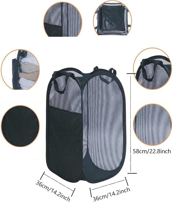 Stor Vask Kurv Foldbar, Foldbar Vask Kurv Mesh Pop Up Black 36*36*58cm