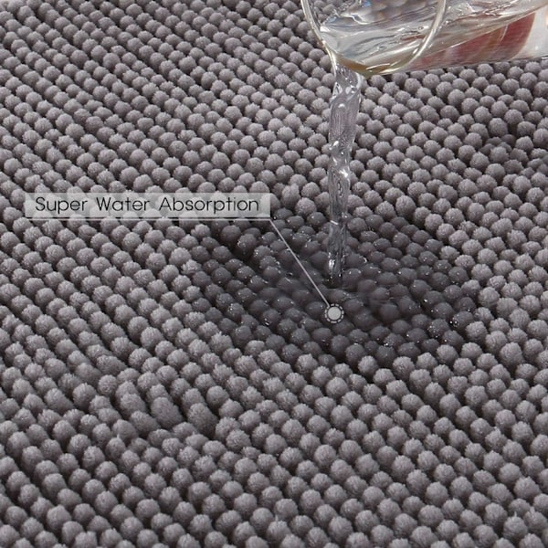 Halkfri 61 × 43 cm Chenille Badrumsmatta, Lätt att Rengöra Badrumsmattor, Mjuk Duschmatta, Grå
