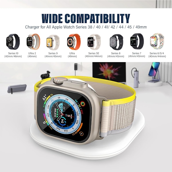 Apple Watch Ladekabel, TYPE-C Bærbar Trådløs Hurtiglader Kompatibel med Apple Watch Series 10/9/8/Ultra/7/6/5 White