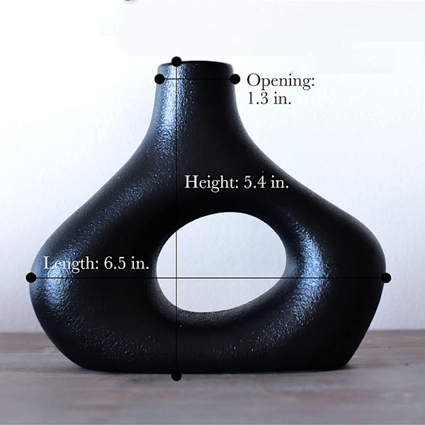 Svart Keramik Vas Set om 2 för Modern Minimalistisk Bohemisk Dekor, Runda Matta Donut Vas för Pampasgräs black