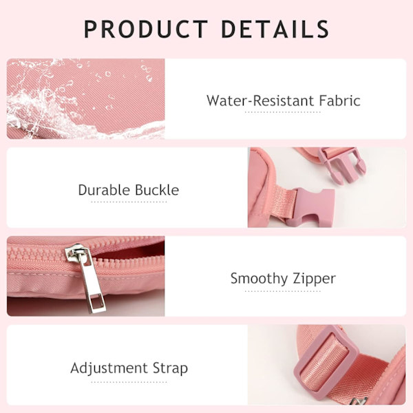 Crossbody Fanny Pack til kvinder og mænd, Everywhere bæltetaske med justerbar rem, til udendørs vandreture, løb, rejser og afslapning pink
