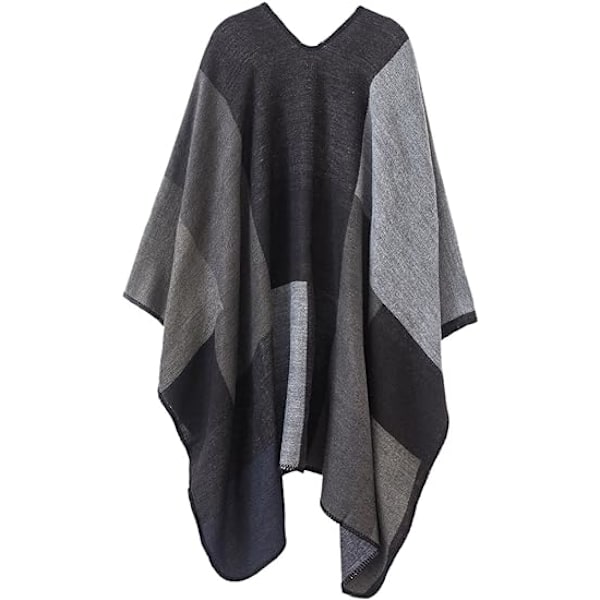 Dame Farveblok Shawl Wrap Åben Front Poncho Kappe