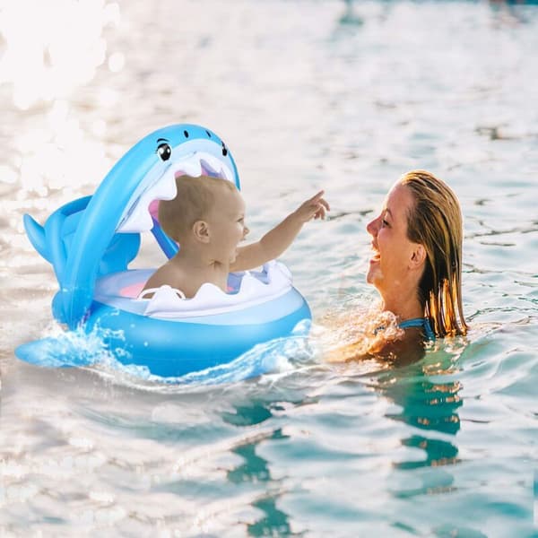 Baby Float PVC Pool Toddler Floaties Med Sufflett Uppblåsbar Haj Bebis Pool Float För Barn 6-36 Månader