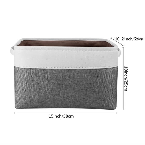 Sammenklappelig opbevaringskurv i bomuld og hør Beige edge, grey bottom 38*26*25cm