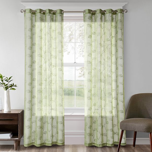 Verho puolihimmenevä rei'itetty pystysuora verho, yksinkertainen kirjailtu verho green 132cm*214cm
