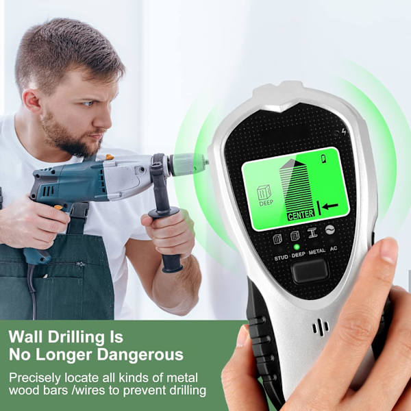 Ammattimainen Line Finder 4 in 1 seinäetsin HD LCD-näytöllä, Line Finder puupulteille, sähköjohdoille ja metalliputkille