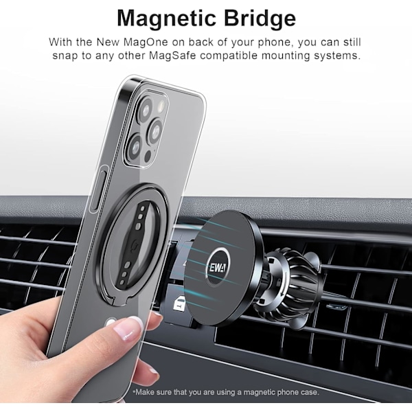 Nya MagOne (Uppgradering) Kompatibel med MagSafe Telefon Grepp Stativ med Silikon Fingerrem, Avtagbar Magnetisk Ringhållare