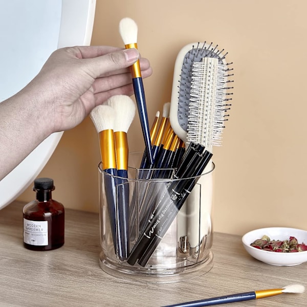 Makeup Børsteholder Organizer - Roterende 360° Klar Opbevaringskop Beholder til Toiletbord, Skrivebord, Bordplade, Roterende Penholder til Skrivebord
