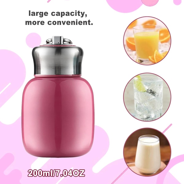 Pieni termospullo, 200 ml, tyhjiöeristetty vesipullo, vuotamaton, mehulle, maidolle, tyhjiö, kuuma ja kylmä vesipullo Red rose