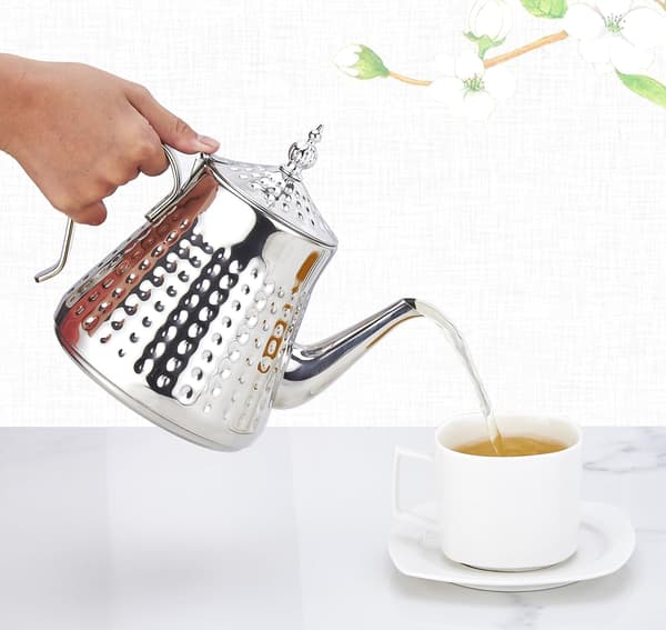 1200ml, Tekanne i rustfritt stål med avtakbar infuser, Komfyrtekanne silver
